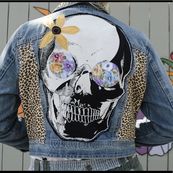 Highway Jeans Jackets & Blazers - Highway Jeans skull Denim Jean Jacket Ieopard